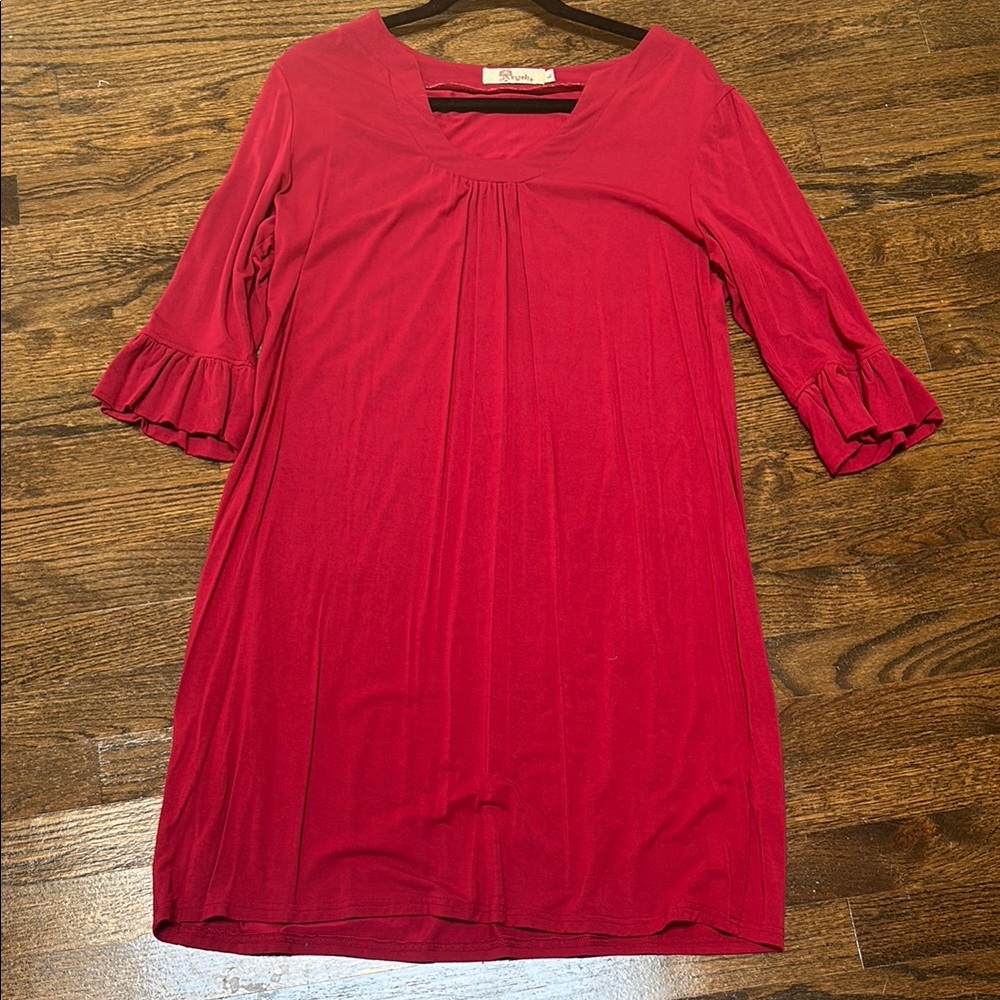 Women's Red Ruffle Sleeve Dress